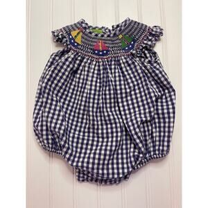 Classic Whimsy Smocked Bubble Sailboats Boutique Preppy Size Girls 6 Months